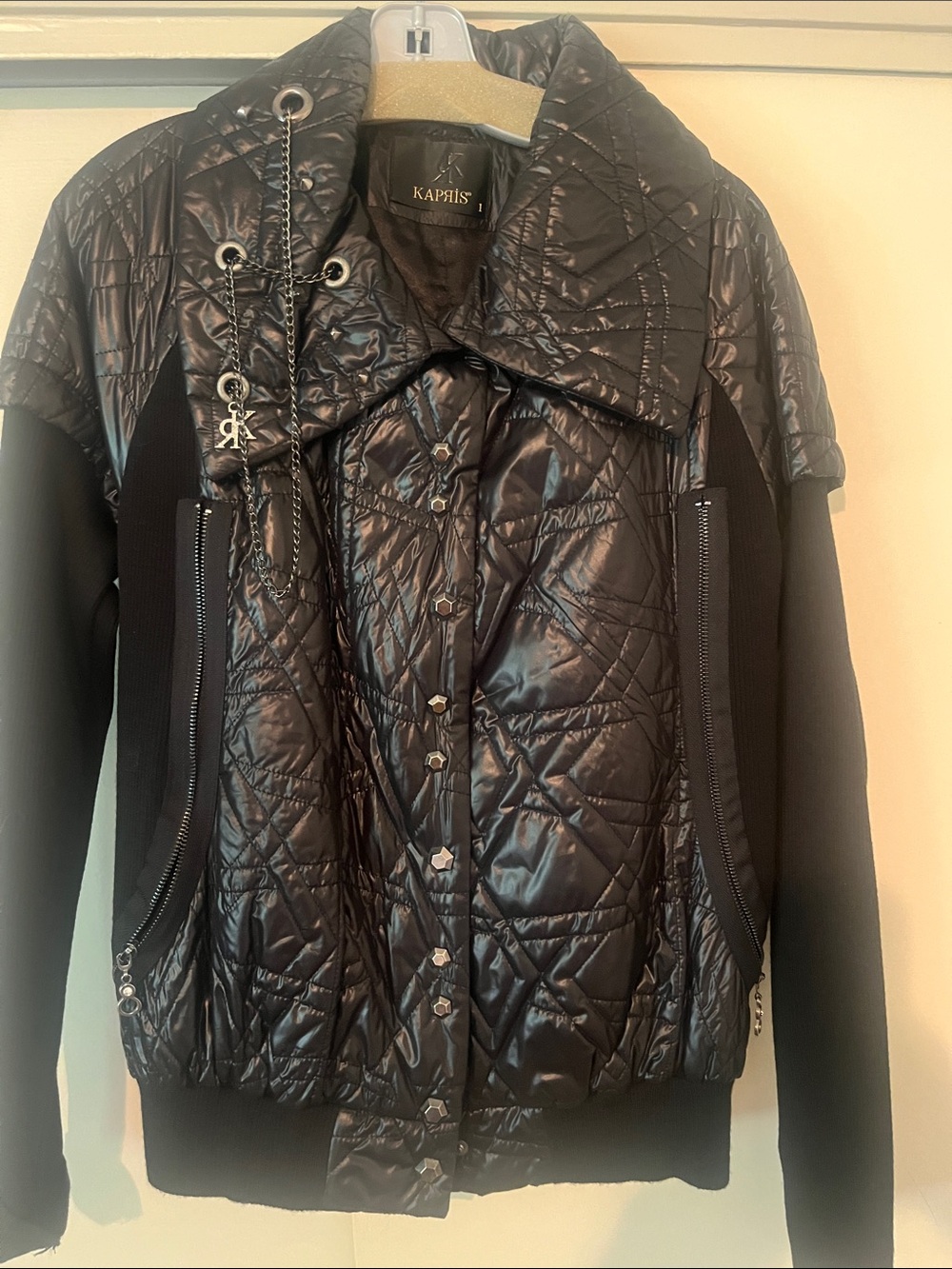 Black Quilted Mixed-Media Jacket